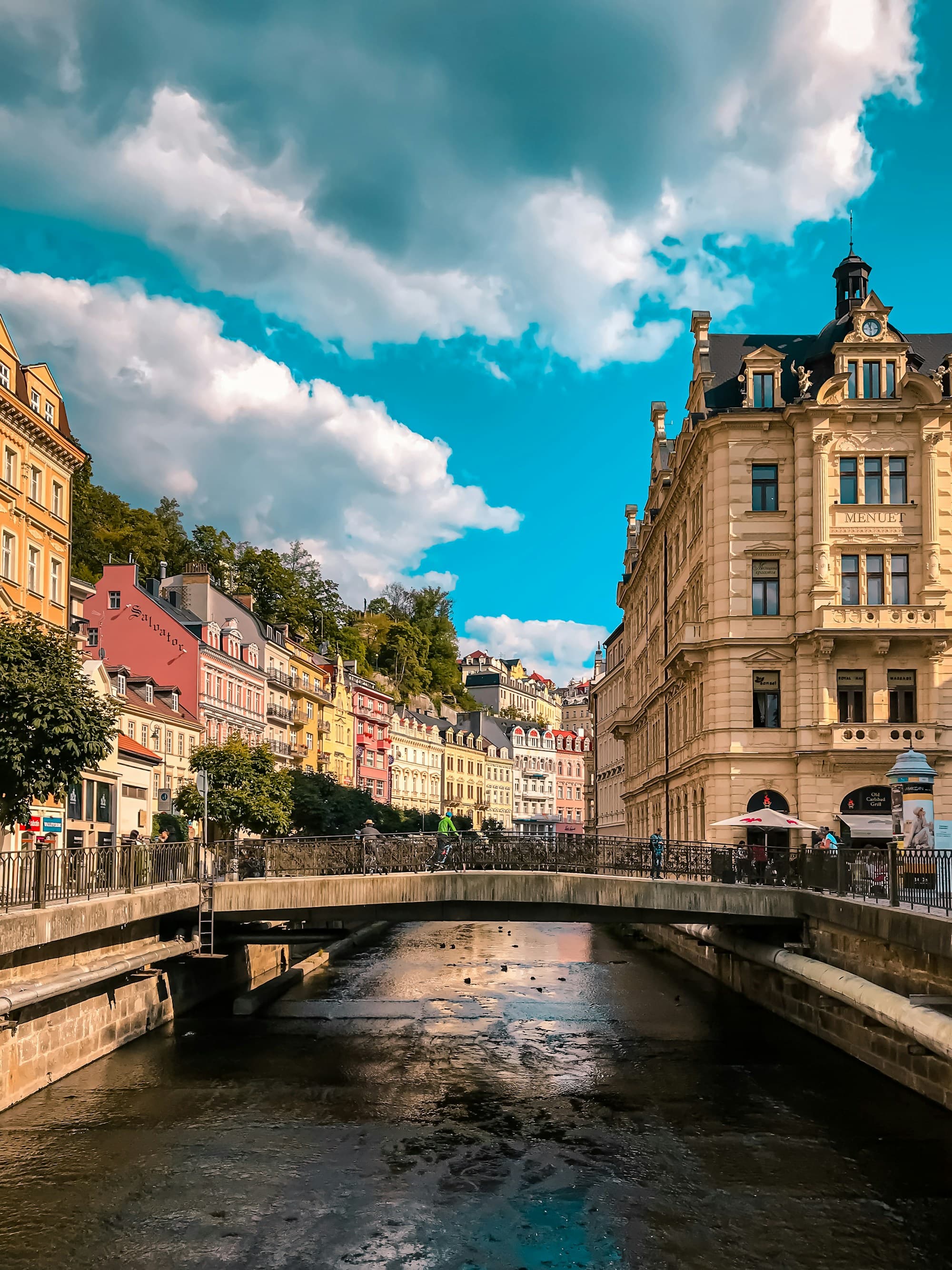 Historic Karlovy Vary spa town beside the Tepla river